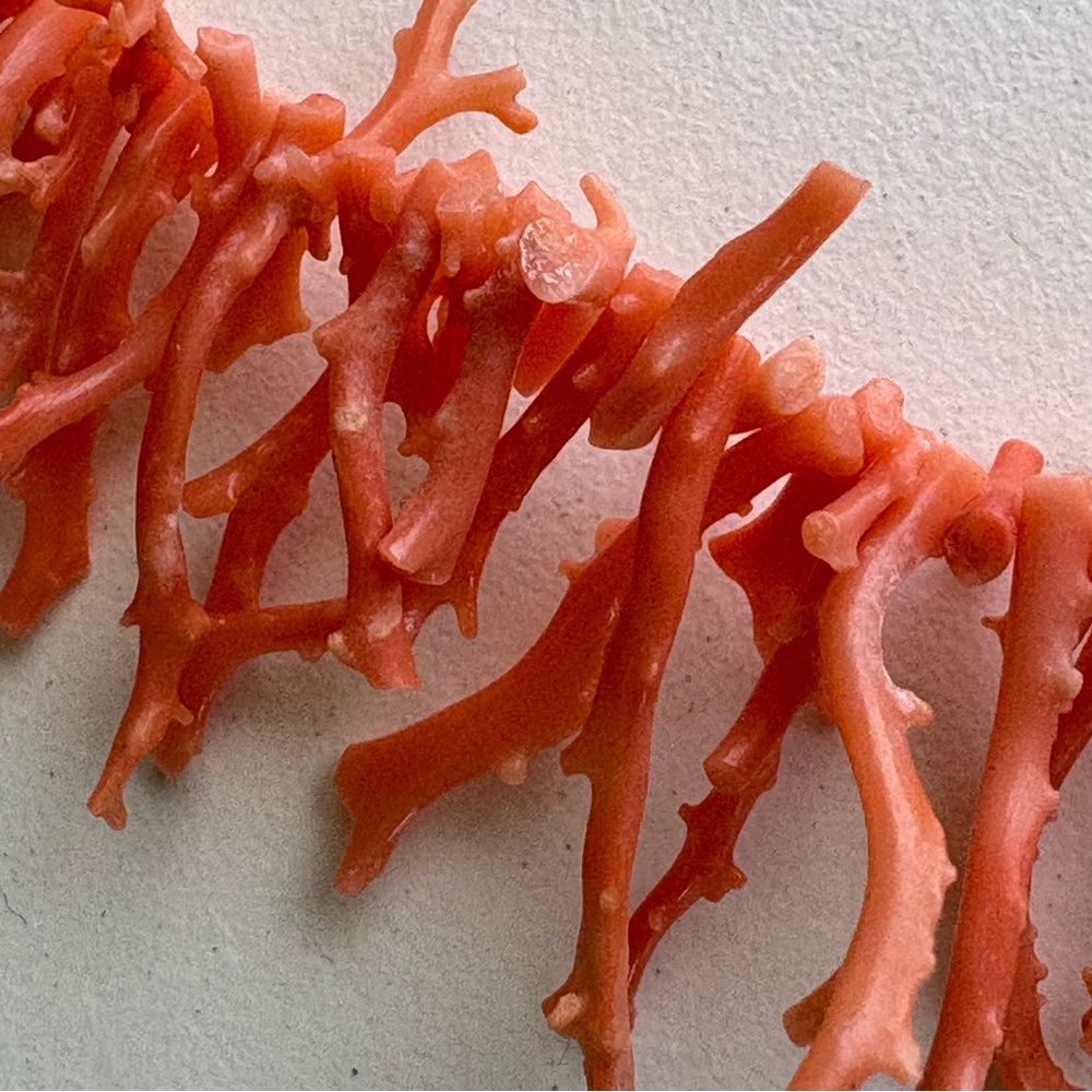 Natural Pink Coral Branch Tendril Necklace Mid Century Modern - Picture 11 of 13